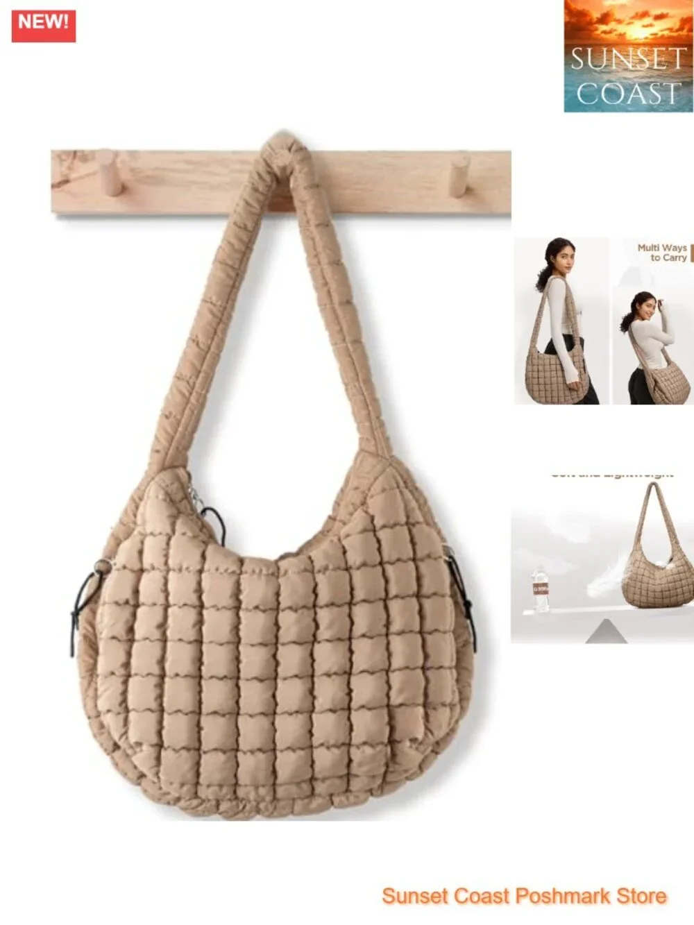Large Quilted Puffer Tote Bag Crossbody Hobo Handbag Nylon Padded Strap